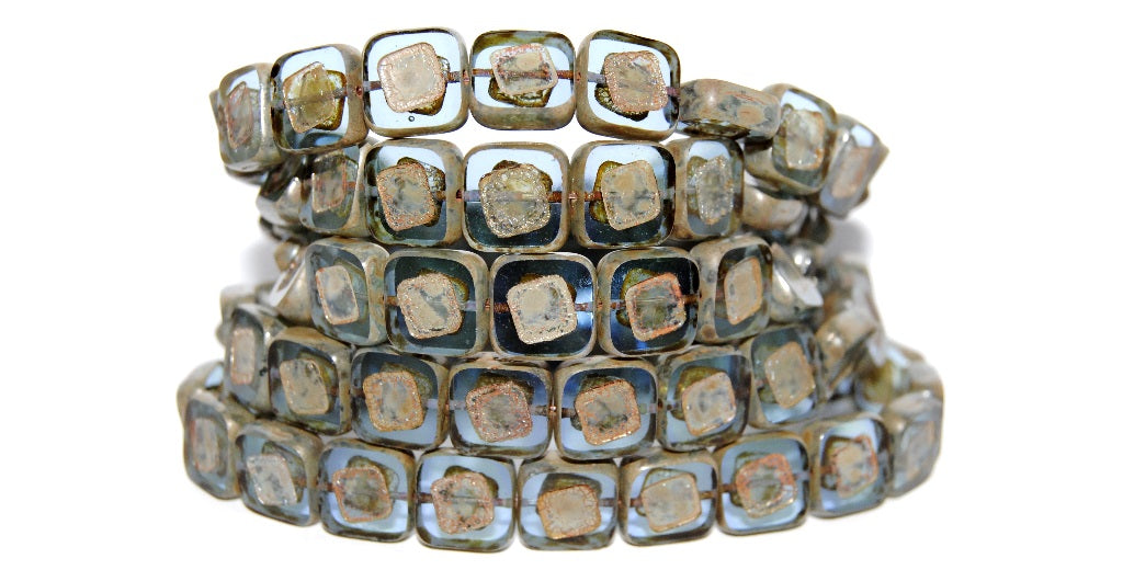 Table Cut Square Beads With Turned Square, (87311 43400), Glass, Czech Republic