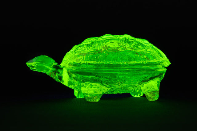 Uranium Glass Tableware (Glow under UV) - Jewelry Box / Bowl with Lid - Turtle, Czech Republic