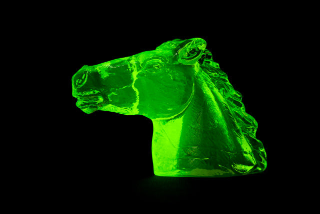 Uranium Glass Tableware (Glow under UV) - Statuette - Hourse Head, Czech Republic