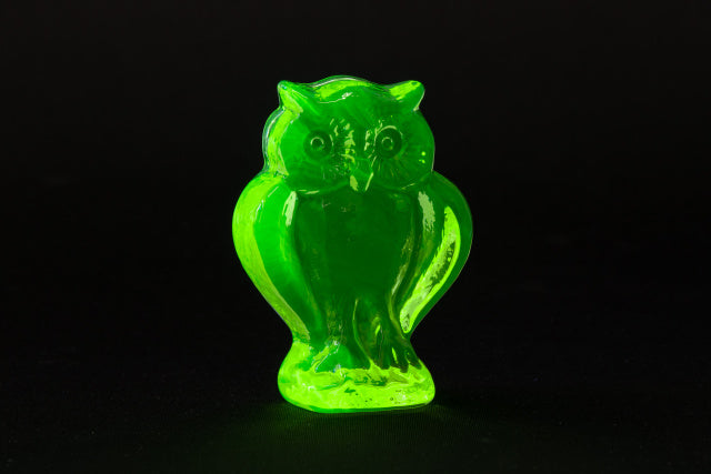 Uranium Glass Tableware (Glow under UV) - Statuette - Owl, Czech Republic