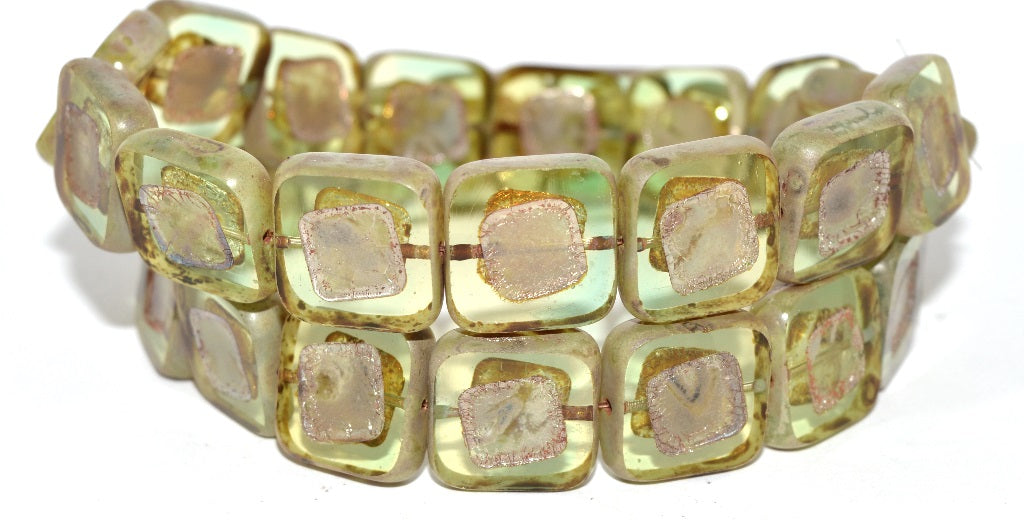 Table Cut Square Beads With Turned Square, (57801 43400), Glass, Czech Republic