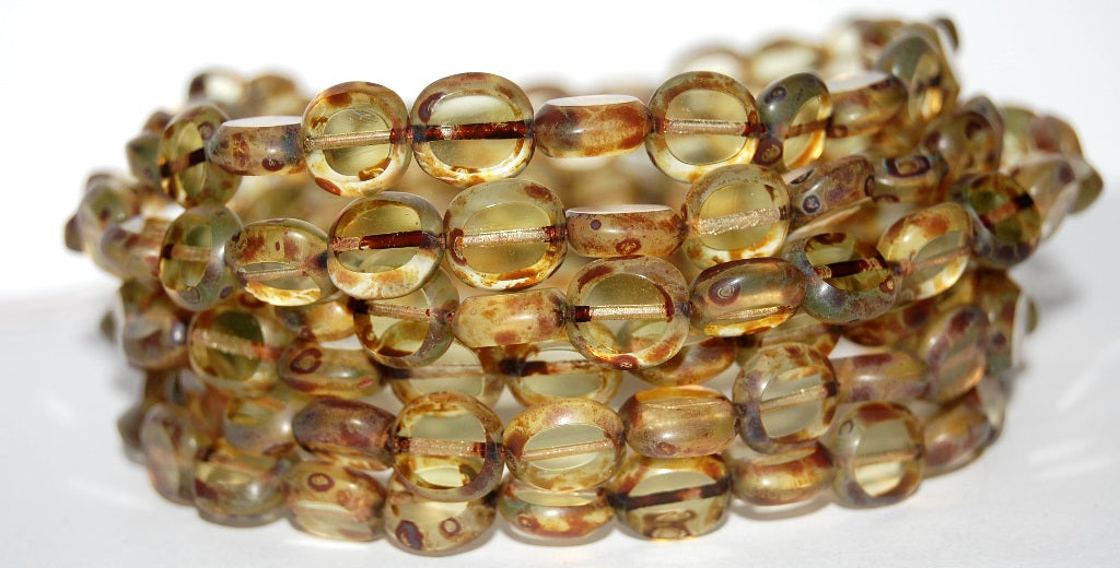 Table Cut Round Candy Beads, Transparent Yellow Travertin (80130 86800), Glass, Czech Republic