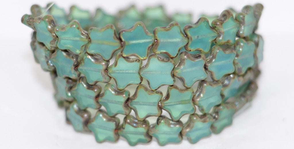 Table Cut Star Beads , Opal Aqua 43400 Uranium (61100 43400 Uranium), Glass, Czech Republic