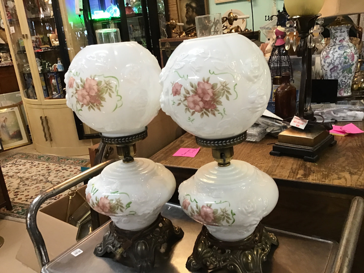 Pair of Fenton Gone With The Wind Lamps