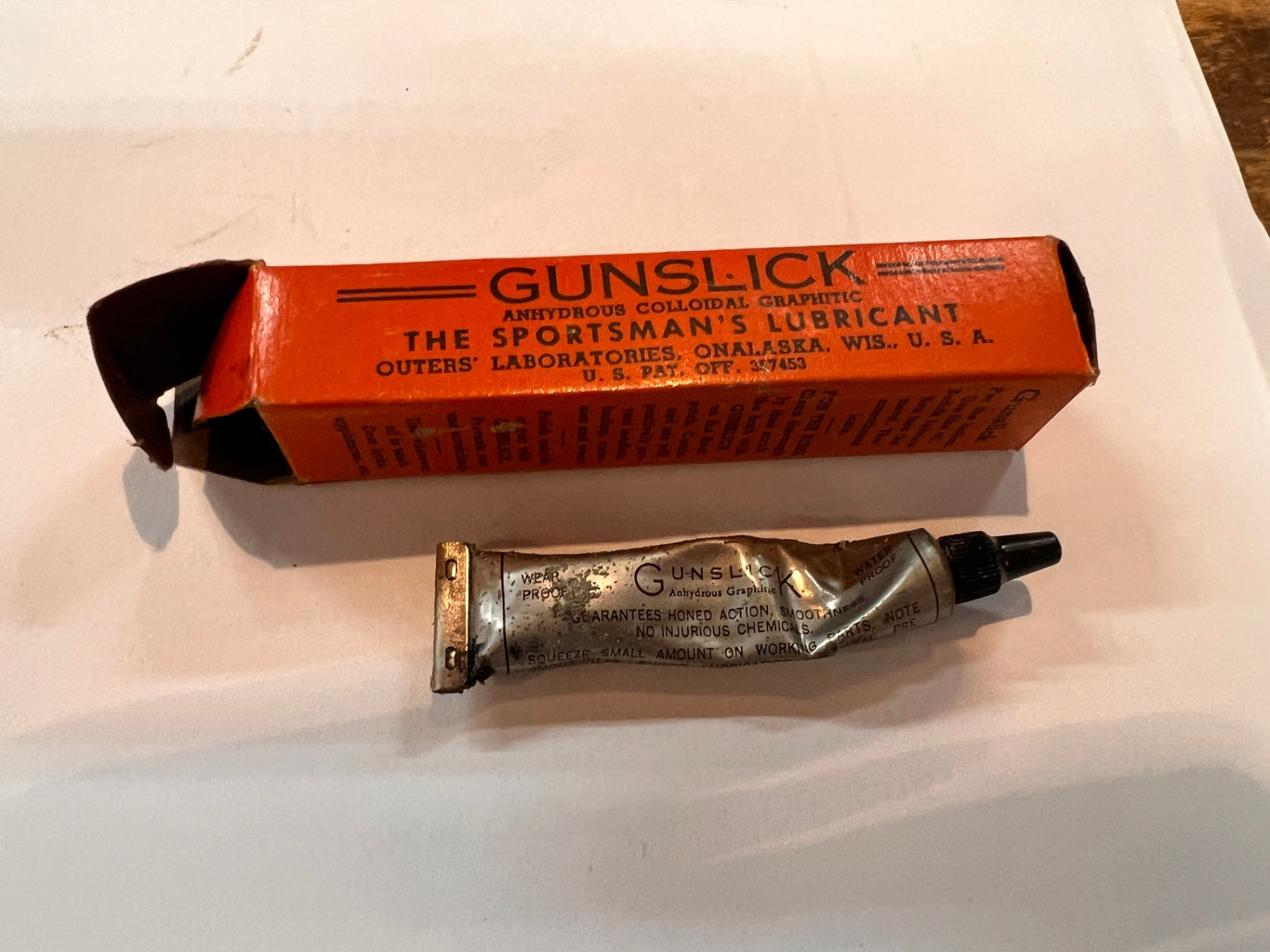 Vintage Gunslick Sportsman’s Lubricant Tube w/ Original Box – Anhydrous Graphite Gun Oil – 1950s Hunting Gear