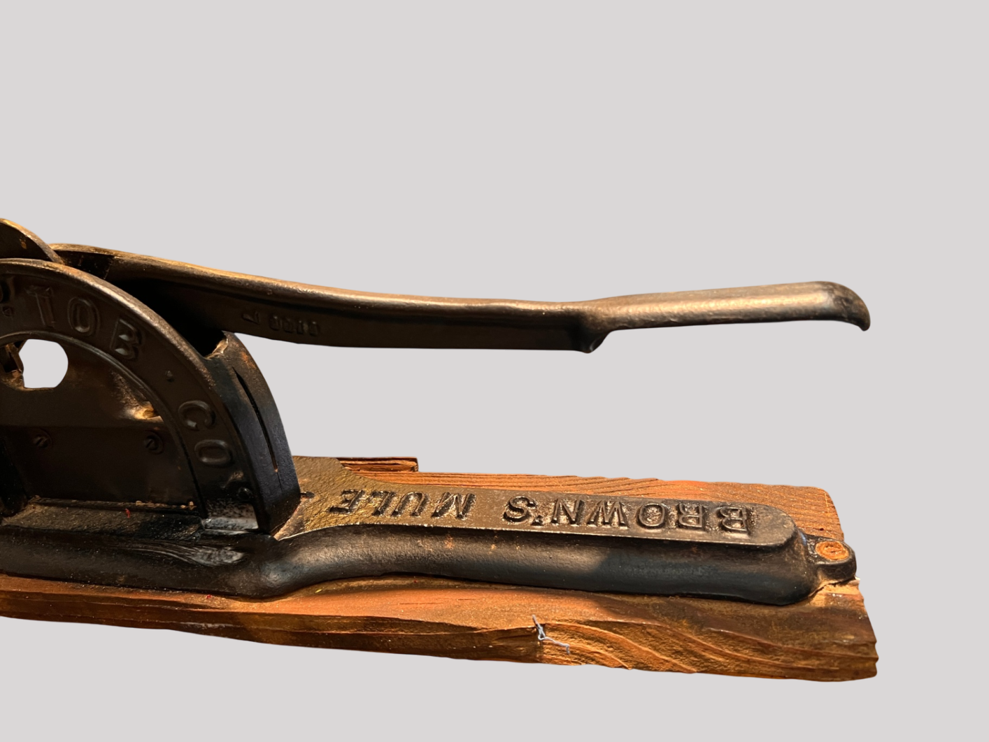 Antique Brown’s Mule Tobacco Cutter – R.J.R. TOB. CO. – Cast Iron Model 3019 w/ 3017 Part – Original Board – 1" & 2" Marks