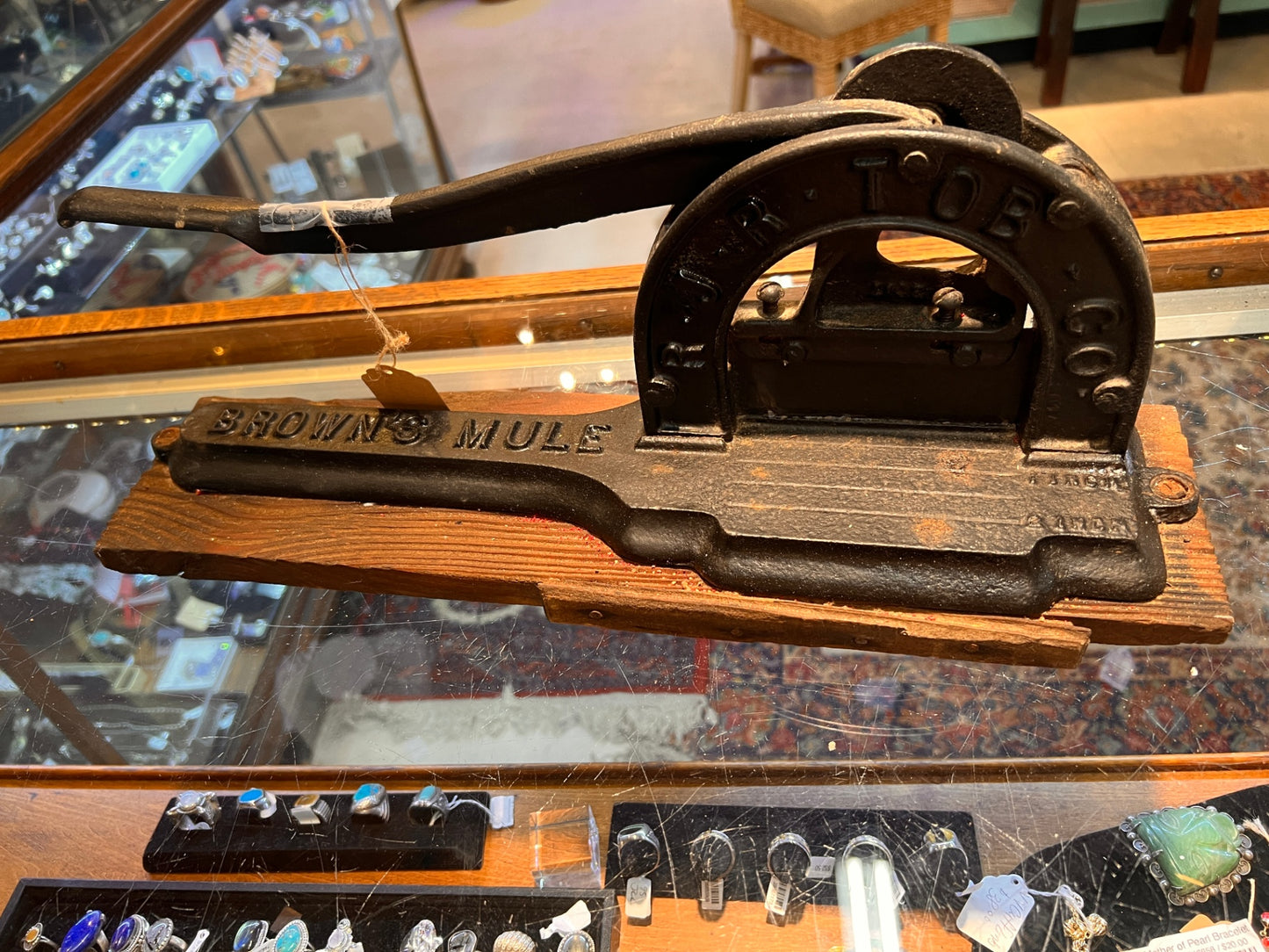 Antique Brown’s Mule Tobacco Cutter – R.J.R. TOB. CO. – Cast Iron Model 3019 w/ 3017 Part – Original Board – 1" & 2" Marks