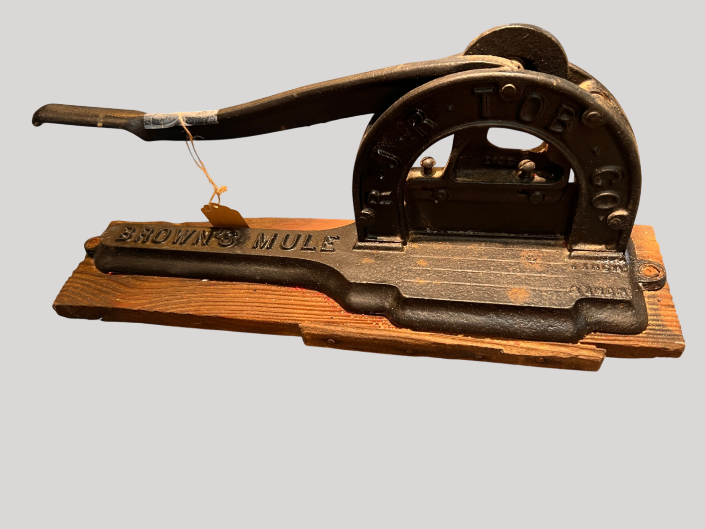 Antique Brown’s Mule Tobacco Cutter – R.J.R. TOB. CO. – Cast Iron Model 3019 w/ 3017 Part – Original Board – 1" & 2" Marks
