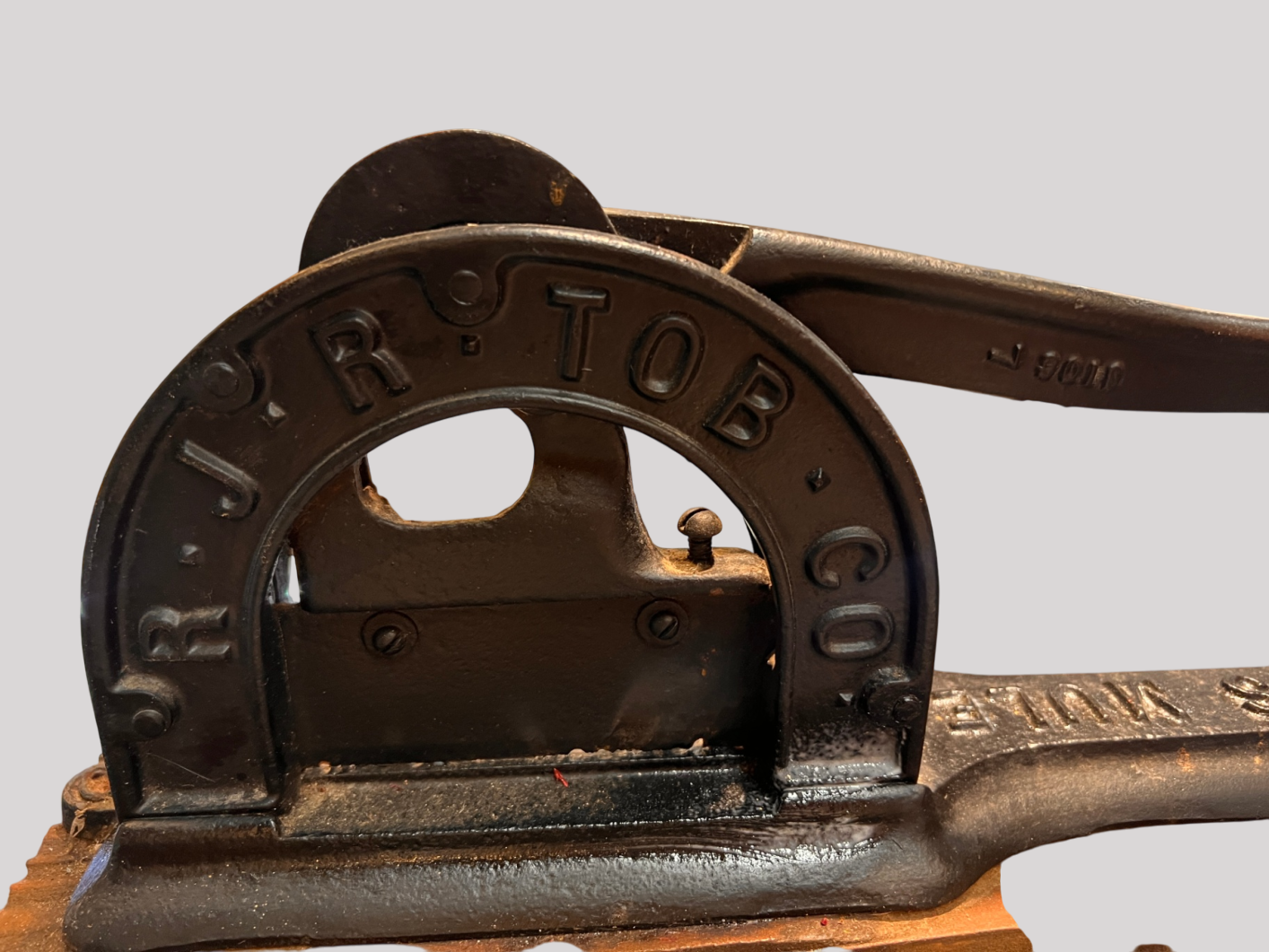 Antique Brown’s Mule Tobacco Cutter – R.J.R. TOB. CO. – Cast Iron Model 3019 w/ 3017 Part – Original Board – 1" & 2" Marks