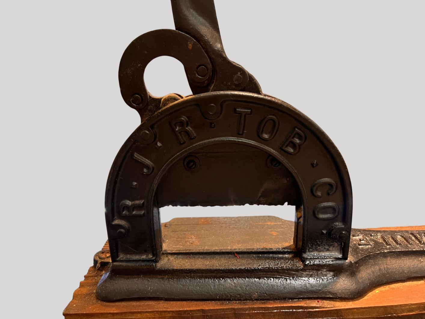 Antique Brown’s Mule Tobacco Cutter – R.J.R. TOB. CO. – Cast Iron Model 3019 w/ 3017 Part – Original Board – 1" & 2" Marks
