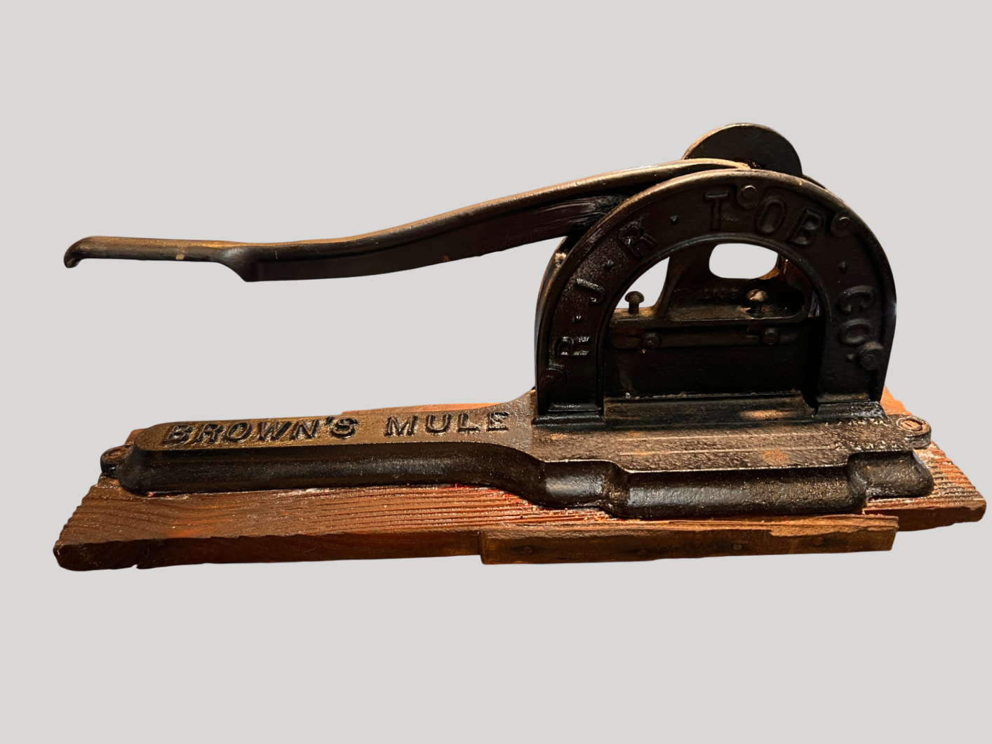 Antique Brown’s Mule Tobacco Cutter – R.J.R. TOB. CO. – Cast Iron Model 3019 w/ 3017 Part – Original Board – 1" & 2" Marks