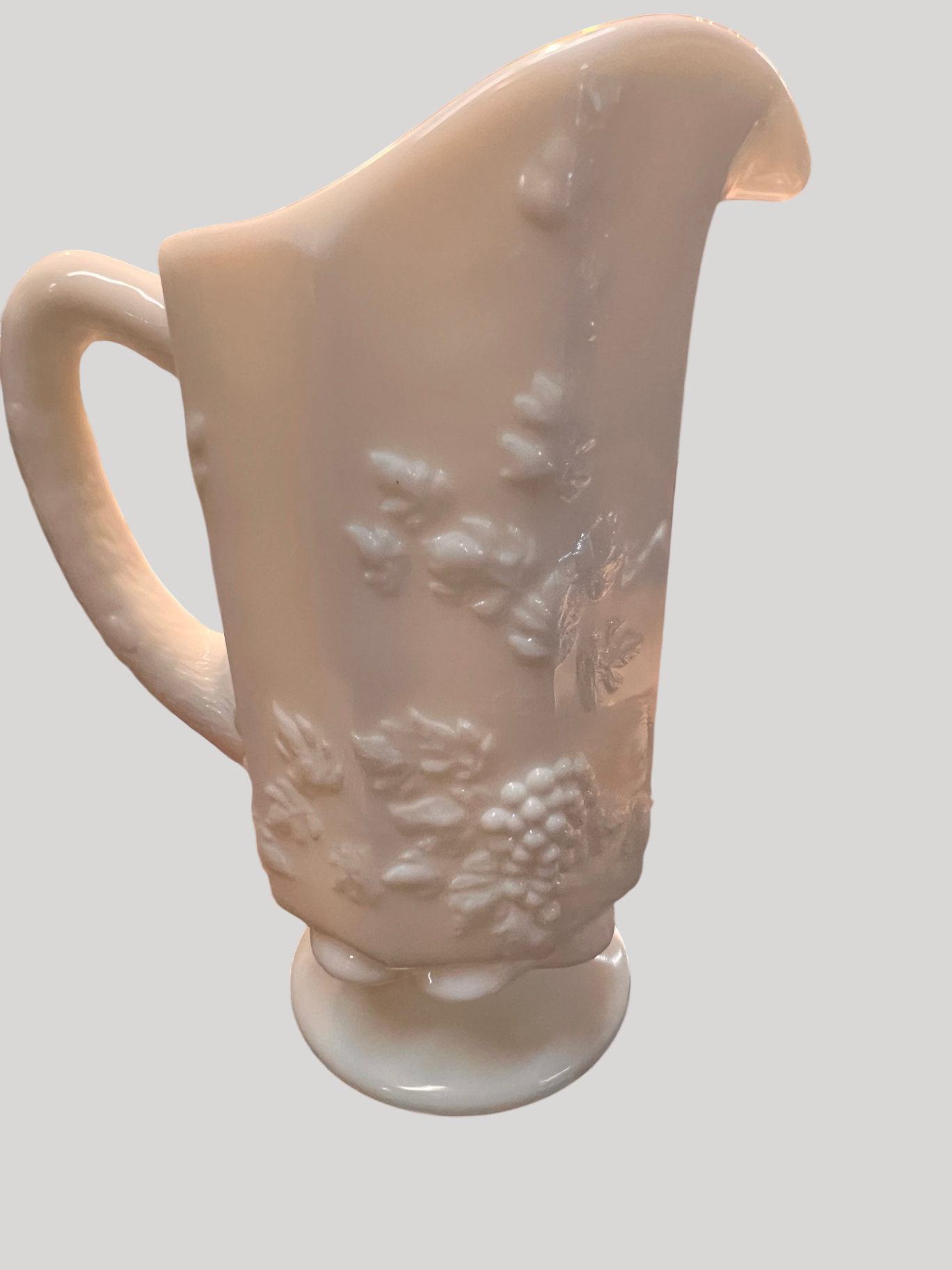 Vintage Milk Glass Pitcher – Harvest Grape Pattern