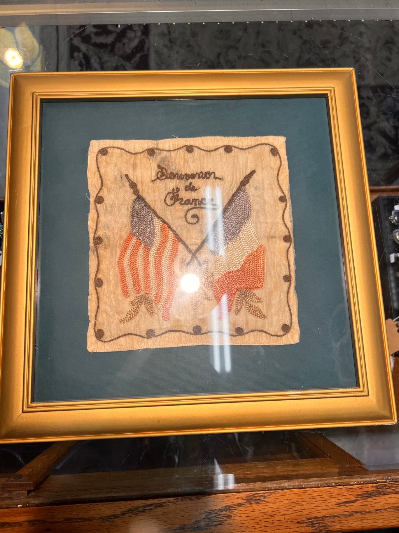 WWI “Souvenir de France” Embroidered Silk Handkerchief with Allied Flags, c. 1917–1919