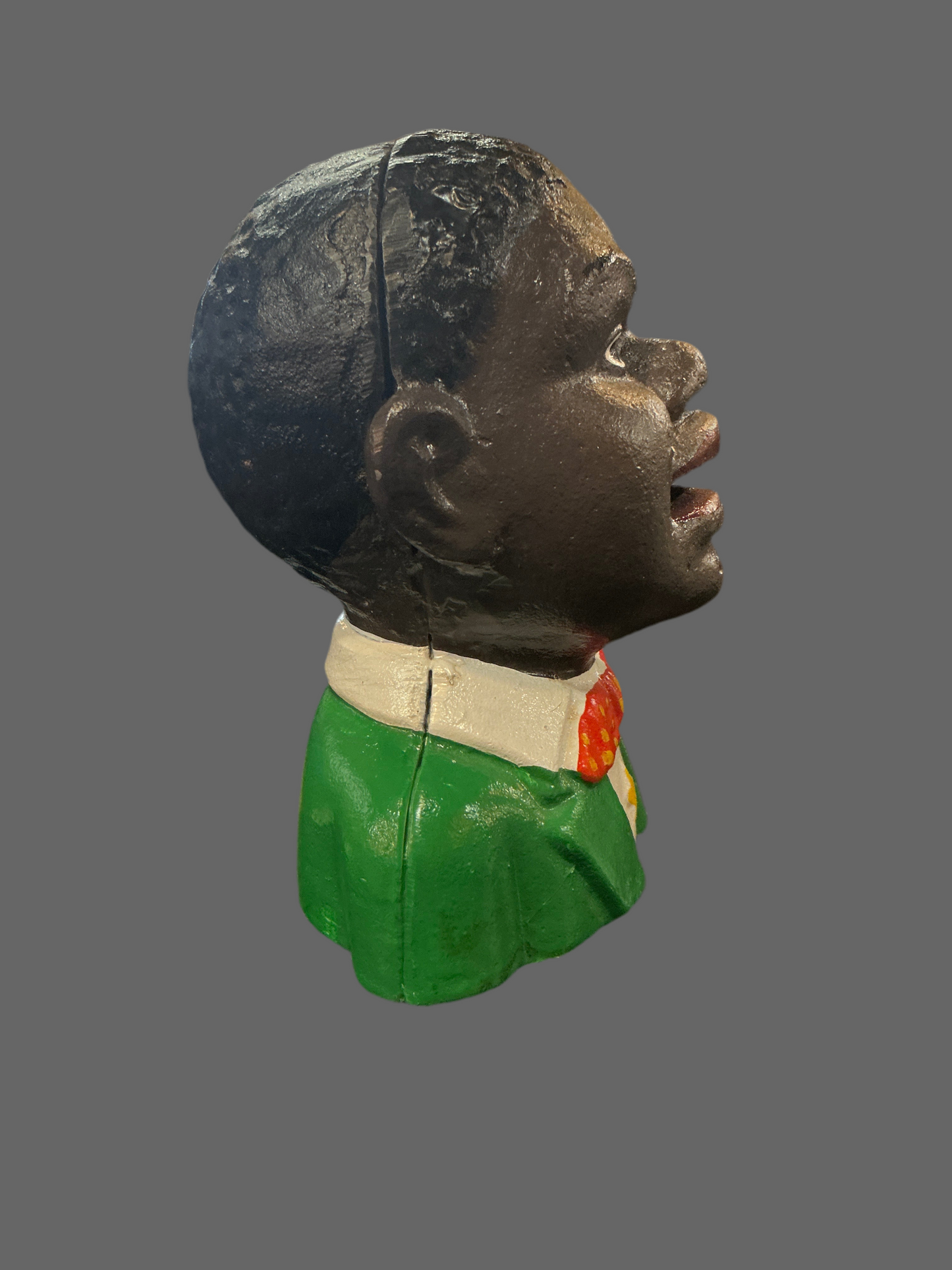 Cast Iron Money Bank Black Boy with Green Shirt Black Americana