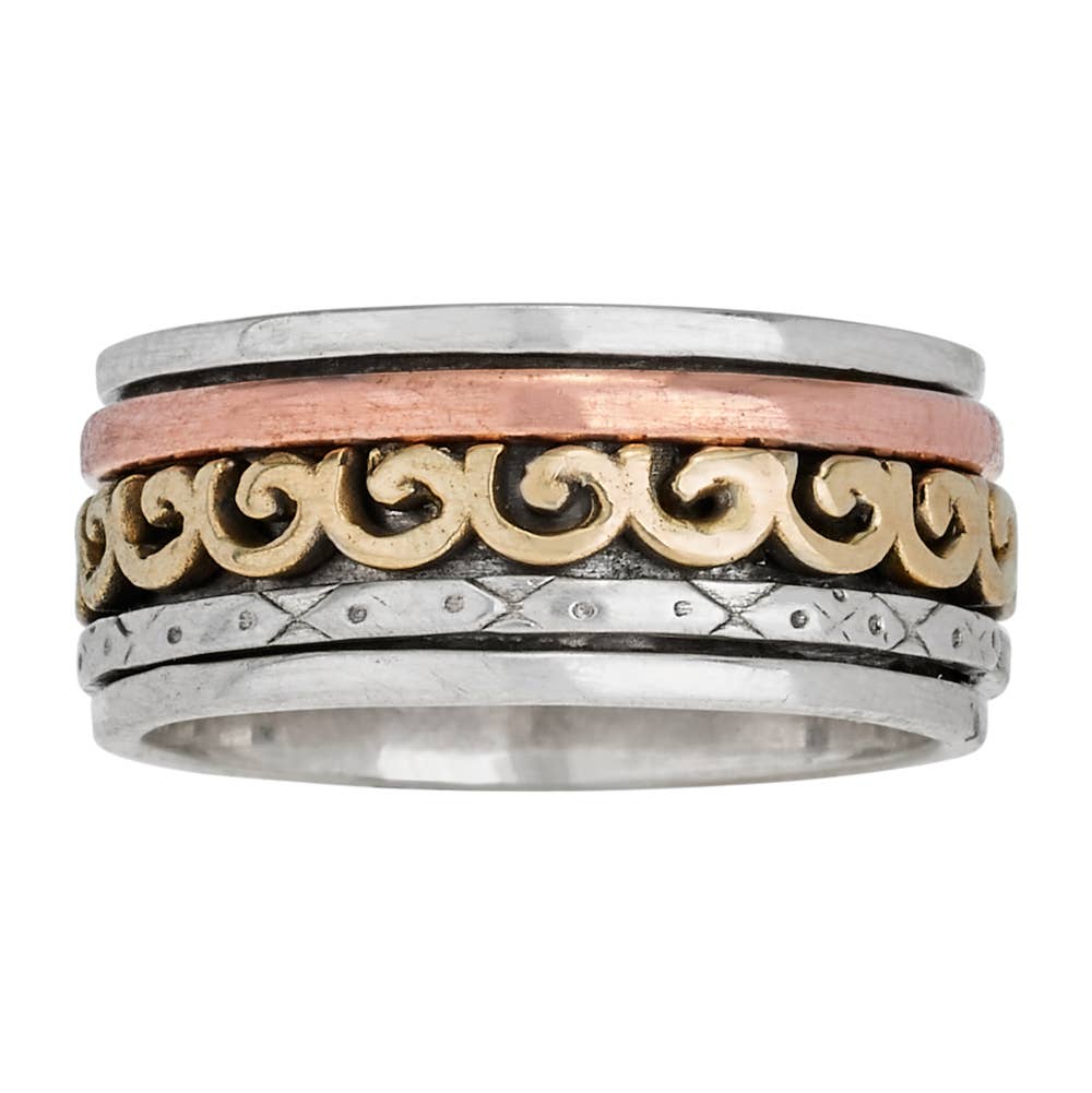 Sterling Silver, Brass, Copper Men's Spin Ring: 10