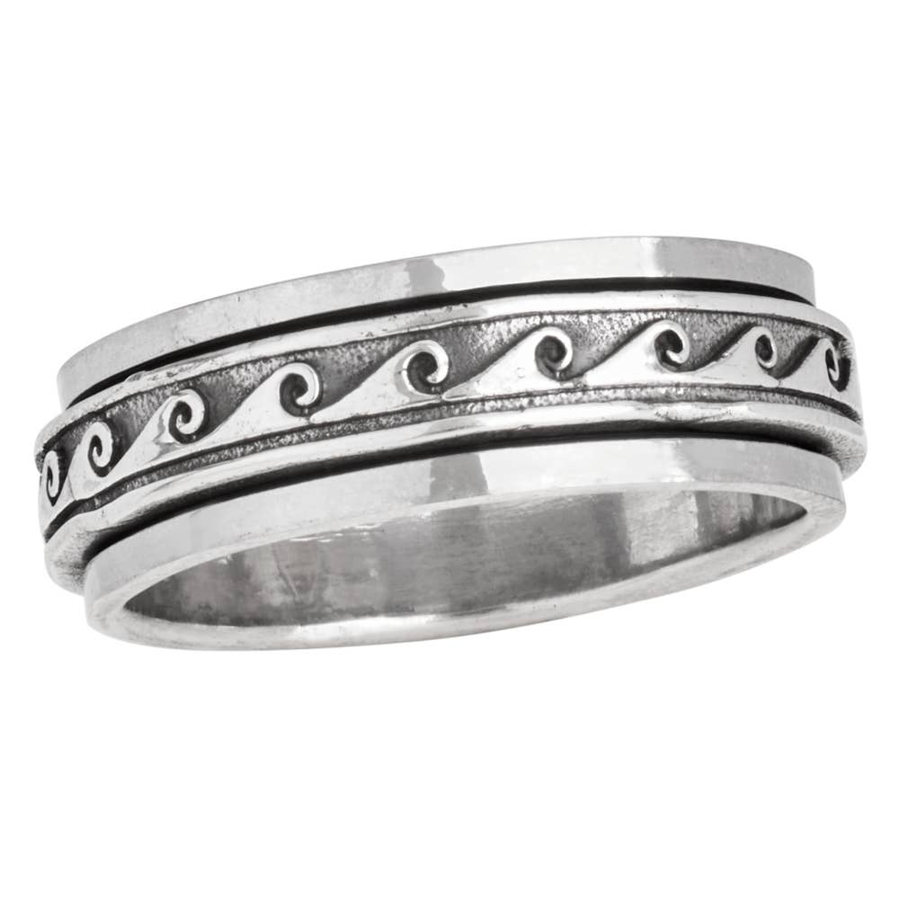 Rolling Waves Sterling Silver Men's Spin Ring: 11