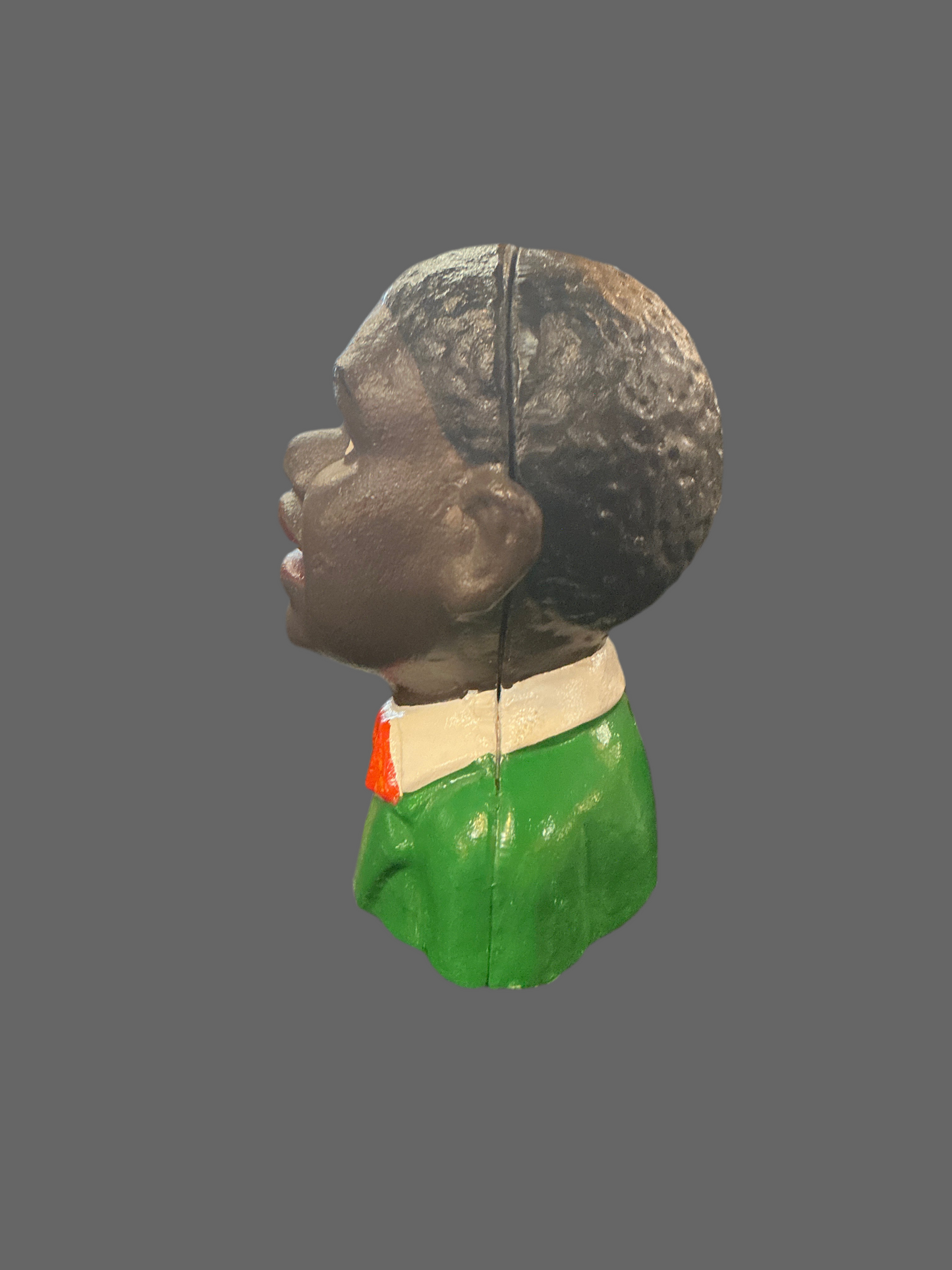 Cast Iron Money Bank Black Boy with Green Shirt Black Americana