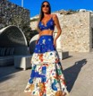 Holiday-Women's-Vacation-Simple-Style-Moon-Flower-Linen-Polyester-Skirt-Co-ord-Set-Skirt-Sets M