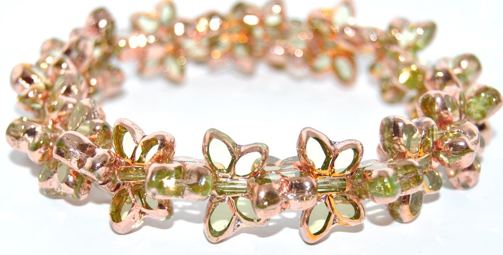 Table Cut Butterfly Beads, Transparent Yellow Uranium Rose Gold Capri 2Xside (80130-URANIUM-27101-2XSIDE), Glass, Czech Republic