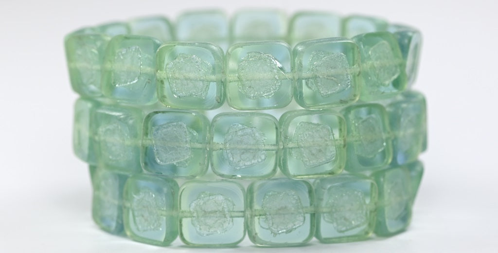 Table Cut Square Beads With Turned Square, 57601 Luster Cream (57601-14401), Glass, Czech Republic