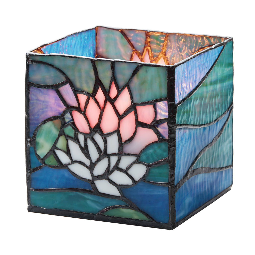 4.75" Blue Lotus Pond Stained Glass Candle Holder