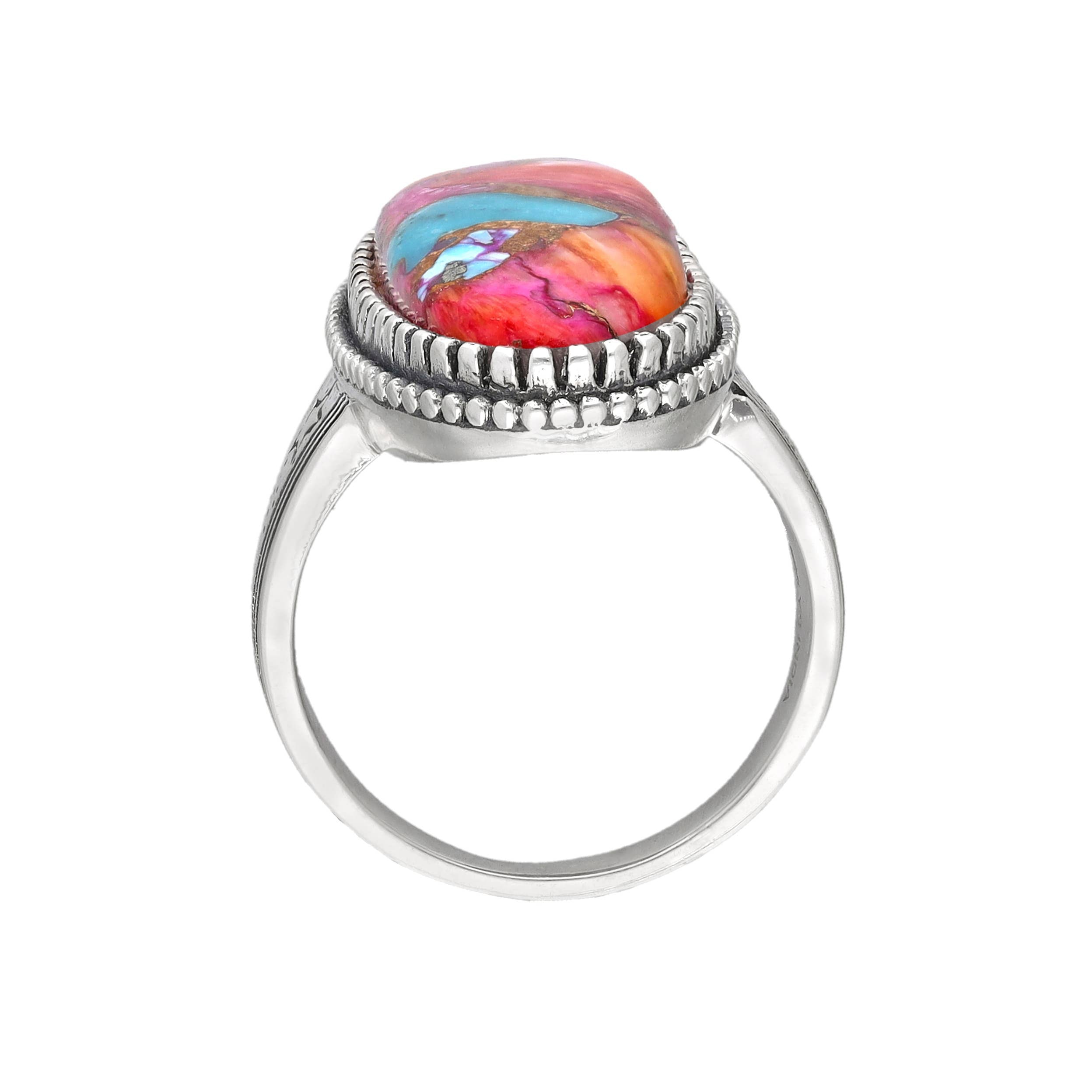 Oyster Copper Turquoise 925 Sterling Silver Statement Rings: 7