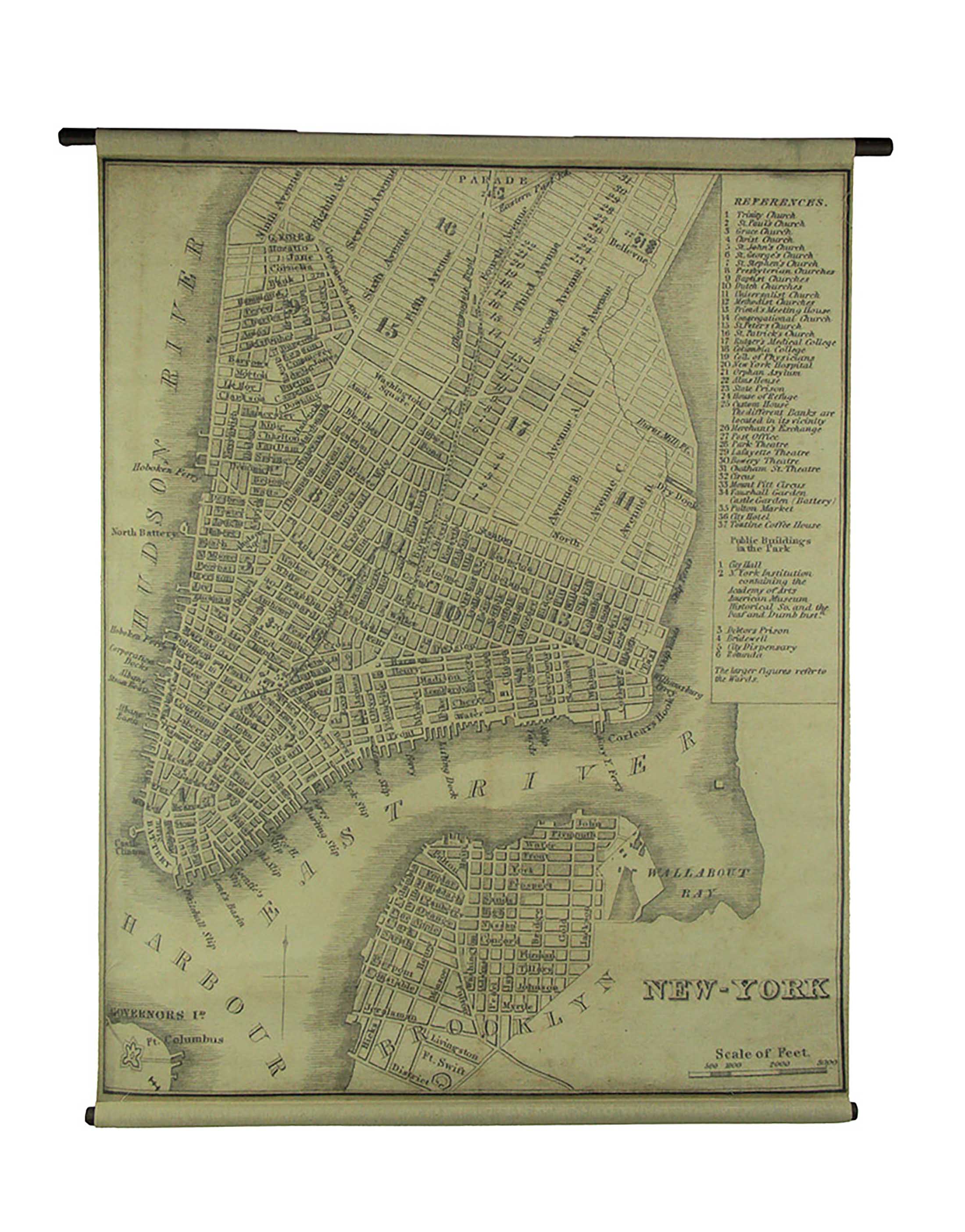Vintage New York Map Canvas Print Wall Hanging
