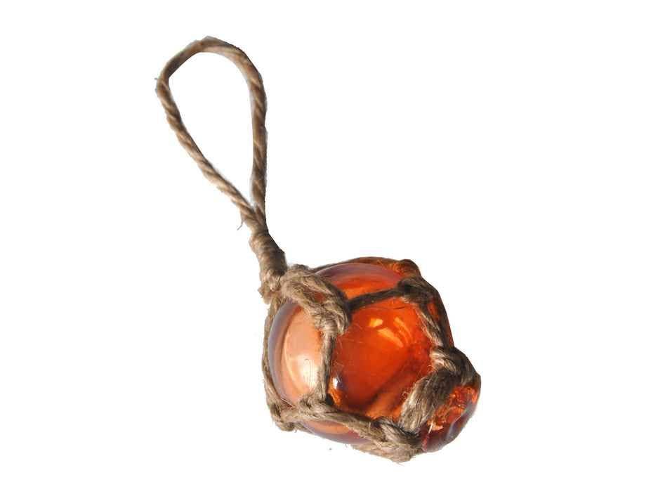 Orange Japanese Glass Ball Fishing Float With Brown Netting