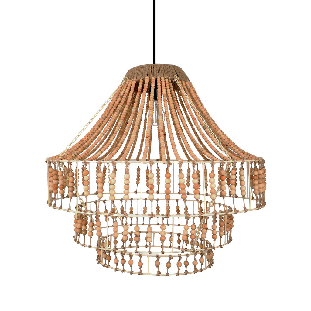 26"W Tululla Ivory Dome Pendant Light with Mango Wood Beads