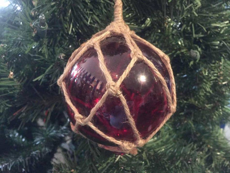 Red Japanese Glass Ball Fishing Float Decoration Christmas Ornament 4"