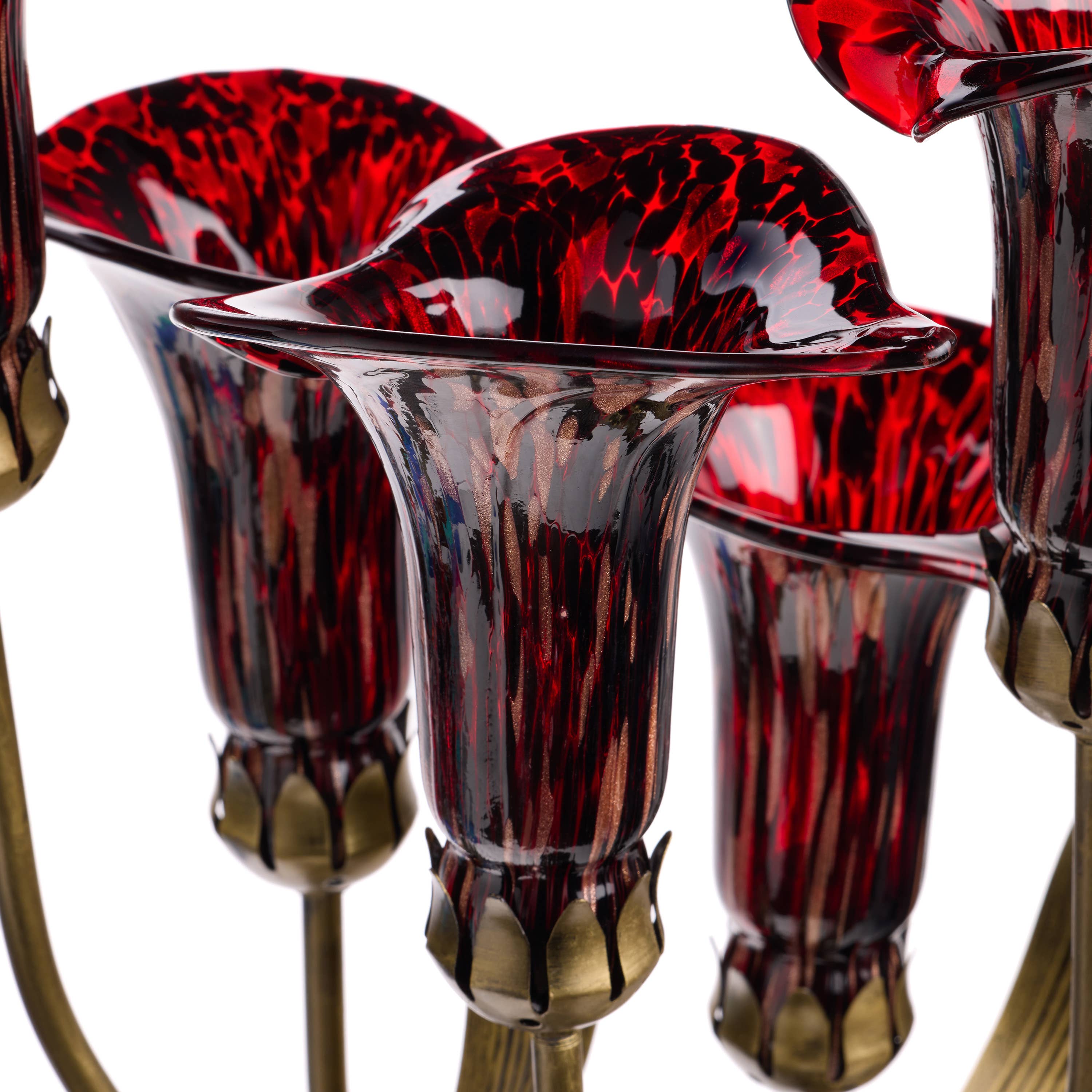20"H Red Hand Blown Glass 5 Calla Lily Uplight Table Lamp
