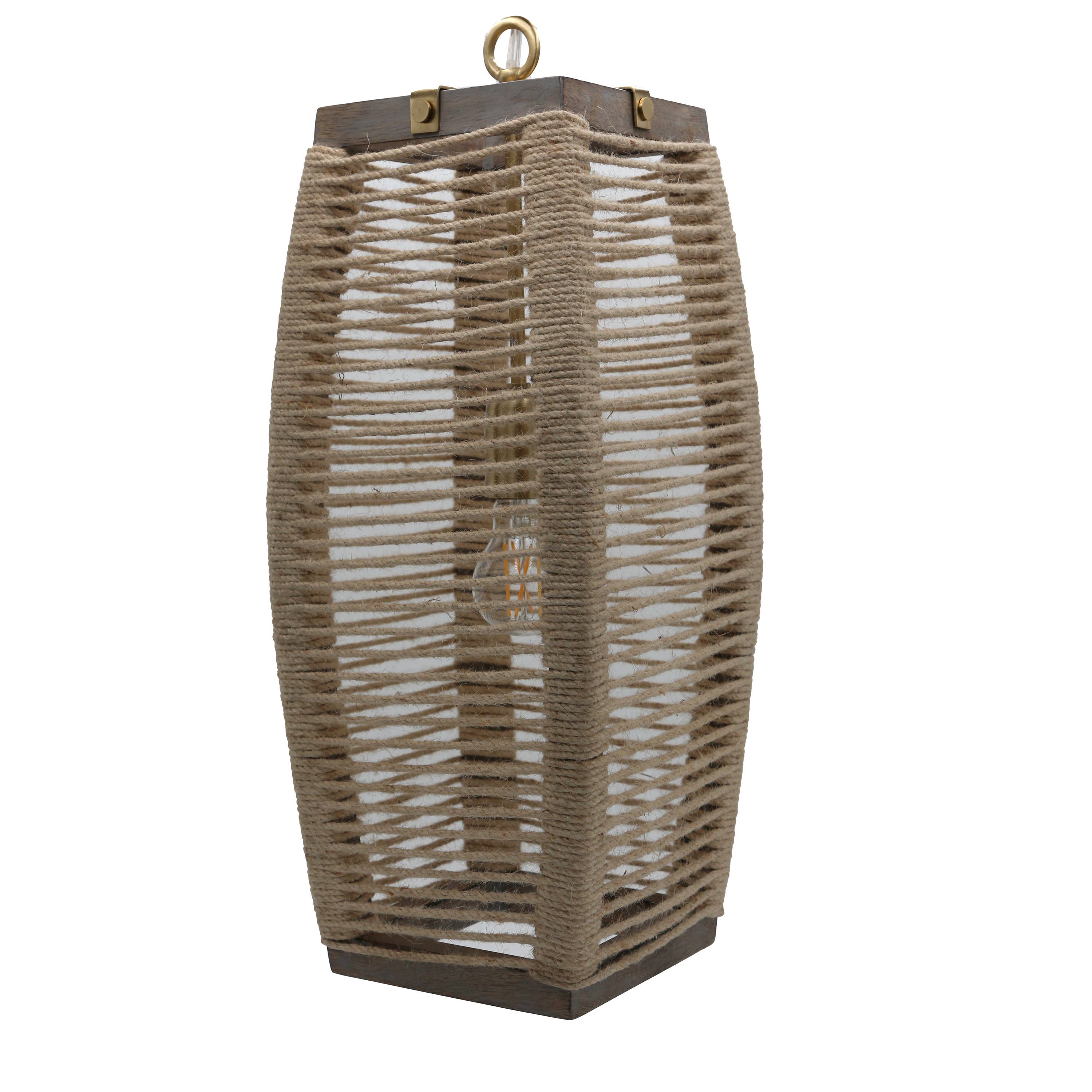 20"H Thalia Beige Cylinder 1-Light Rope Hanging Pendant Lamp
