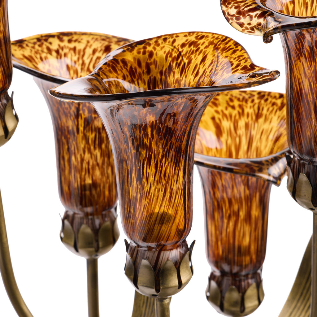 20"H Amber Hand Blown Glass 5 Calla Lily Uplight Table Lamp