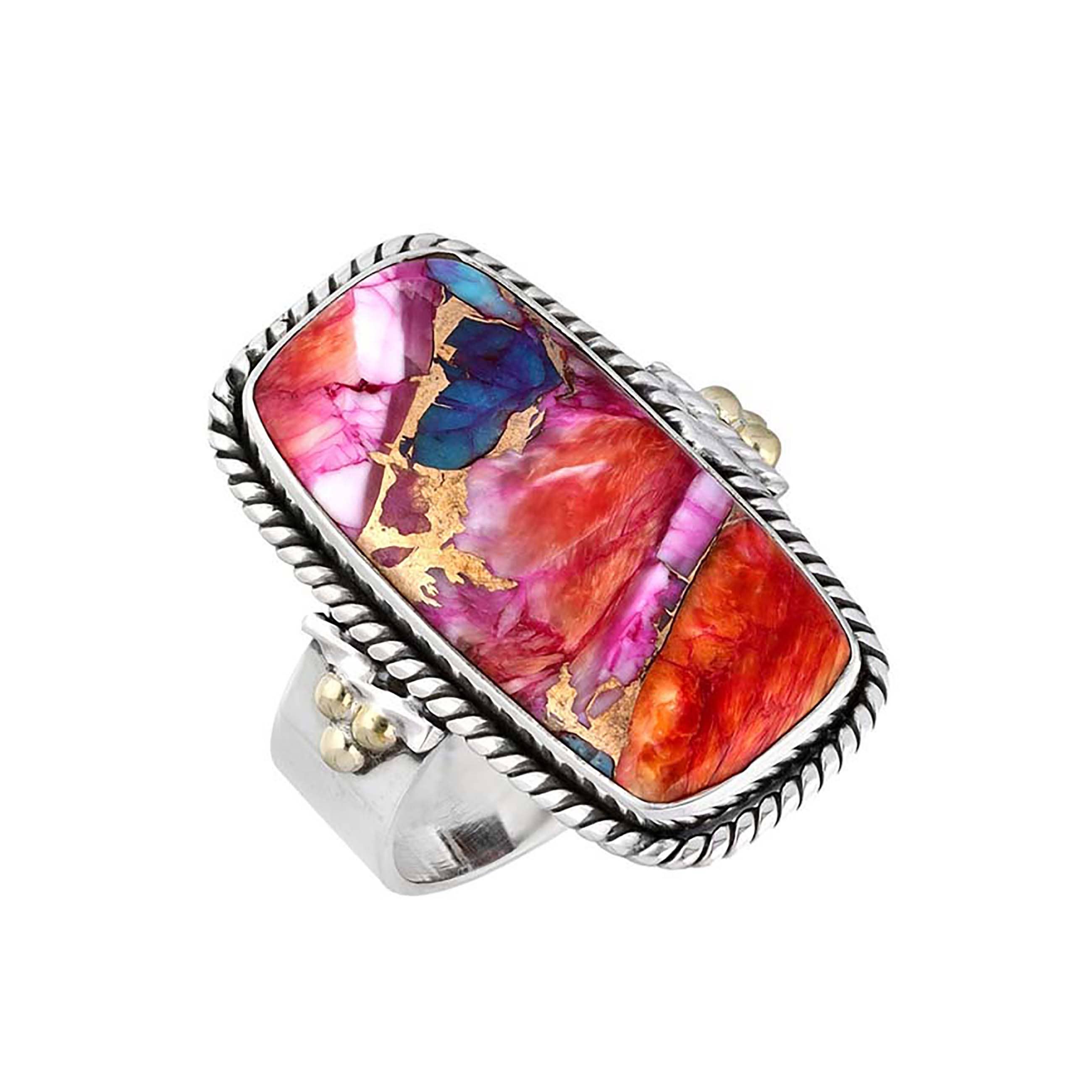 925 Sterling Silver Pink Oyster Turquoise Statement Ring: 9