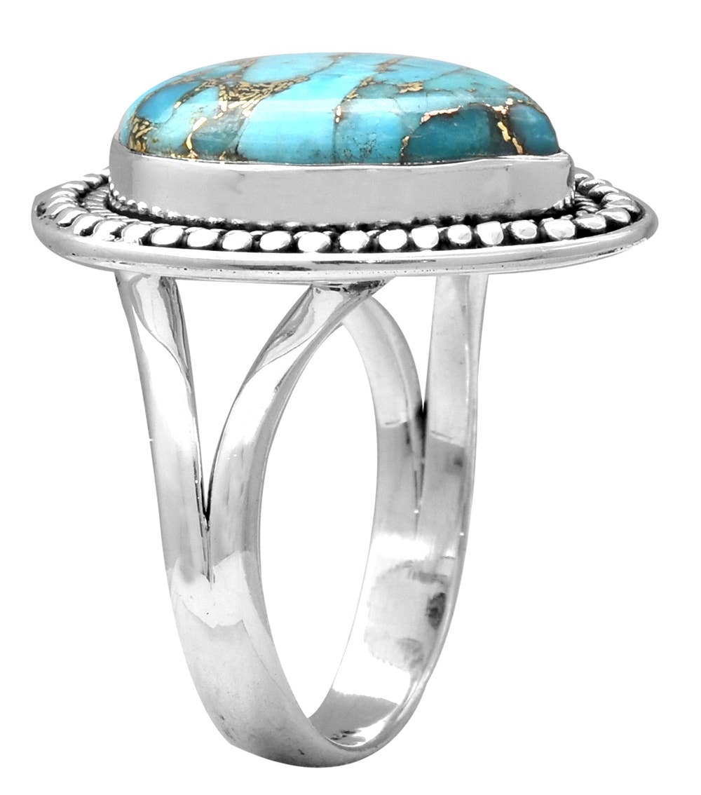 Blue Copper Turquoise 925 Sterling Silver Statement Ring: 9