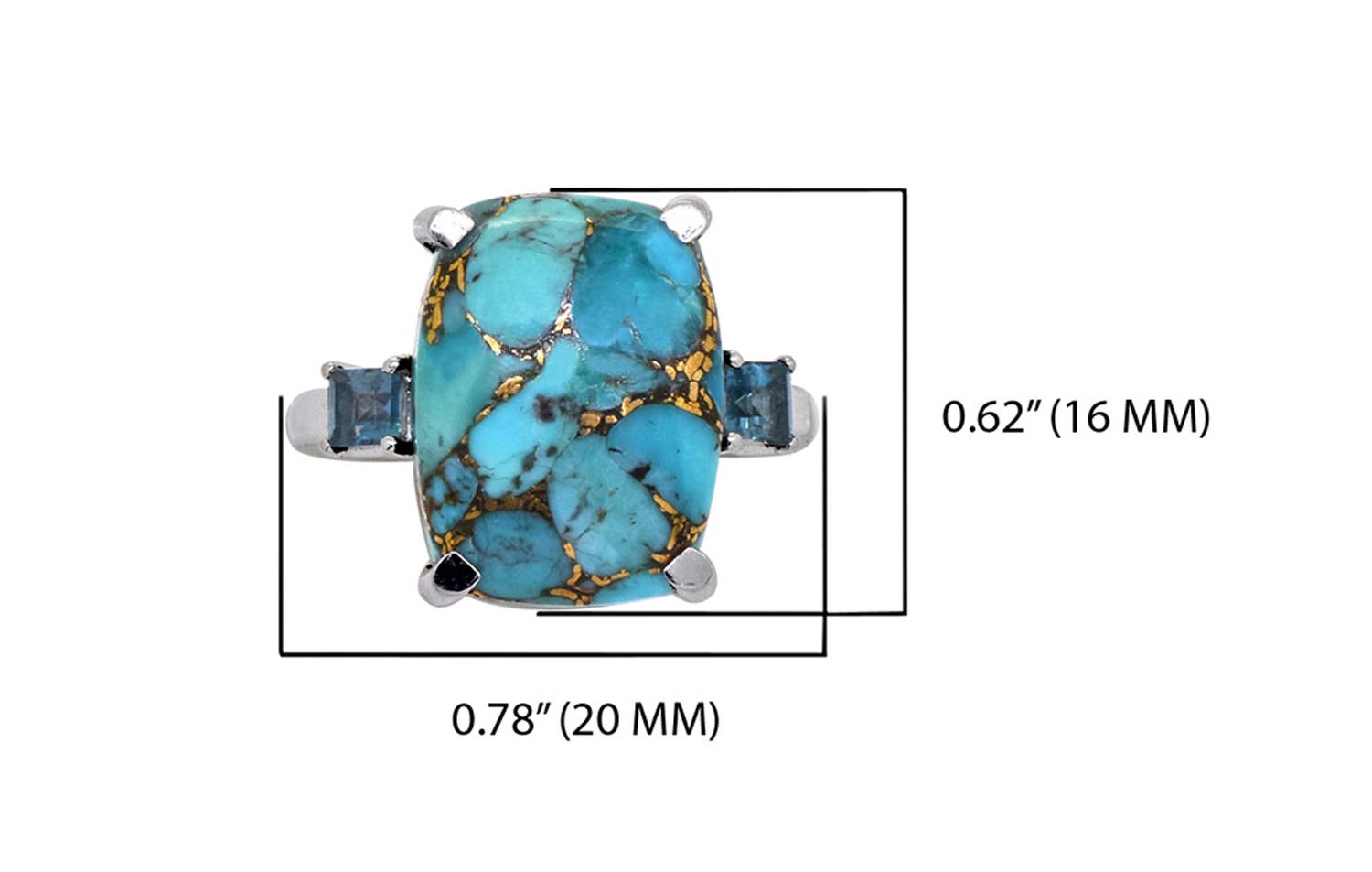 Blue Copper Turquoise 925 Sterling Silver Gemstone Ring: 6