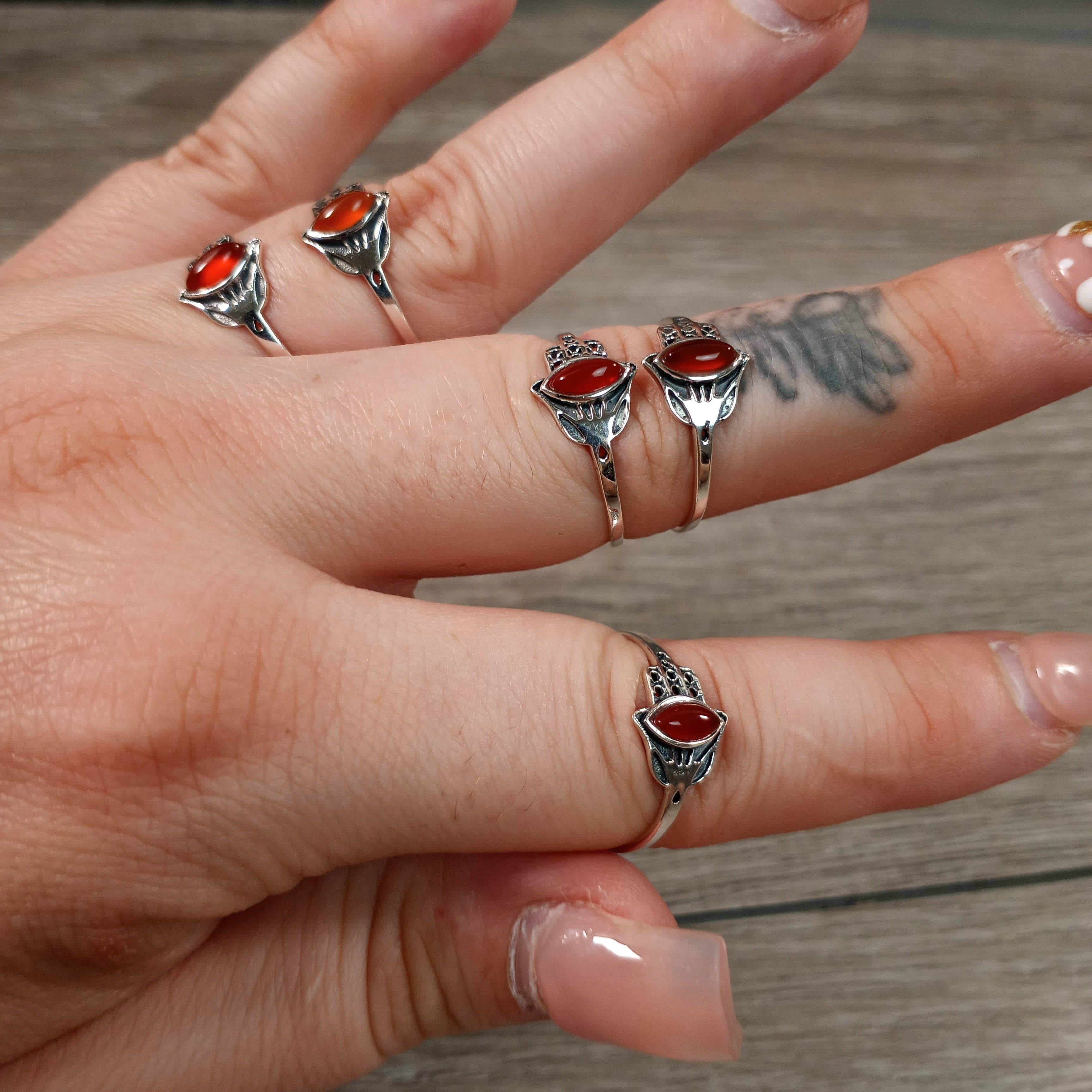 Sterling Silver Ring Hamsa Hand Boho: Citrine / 8
