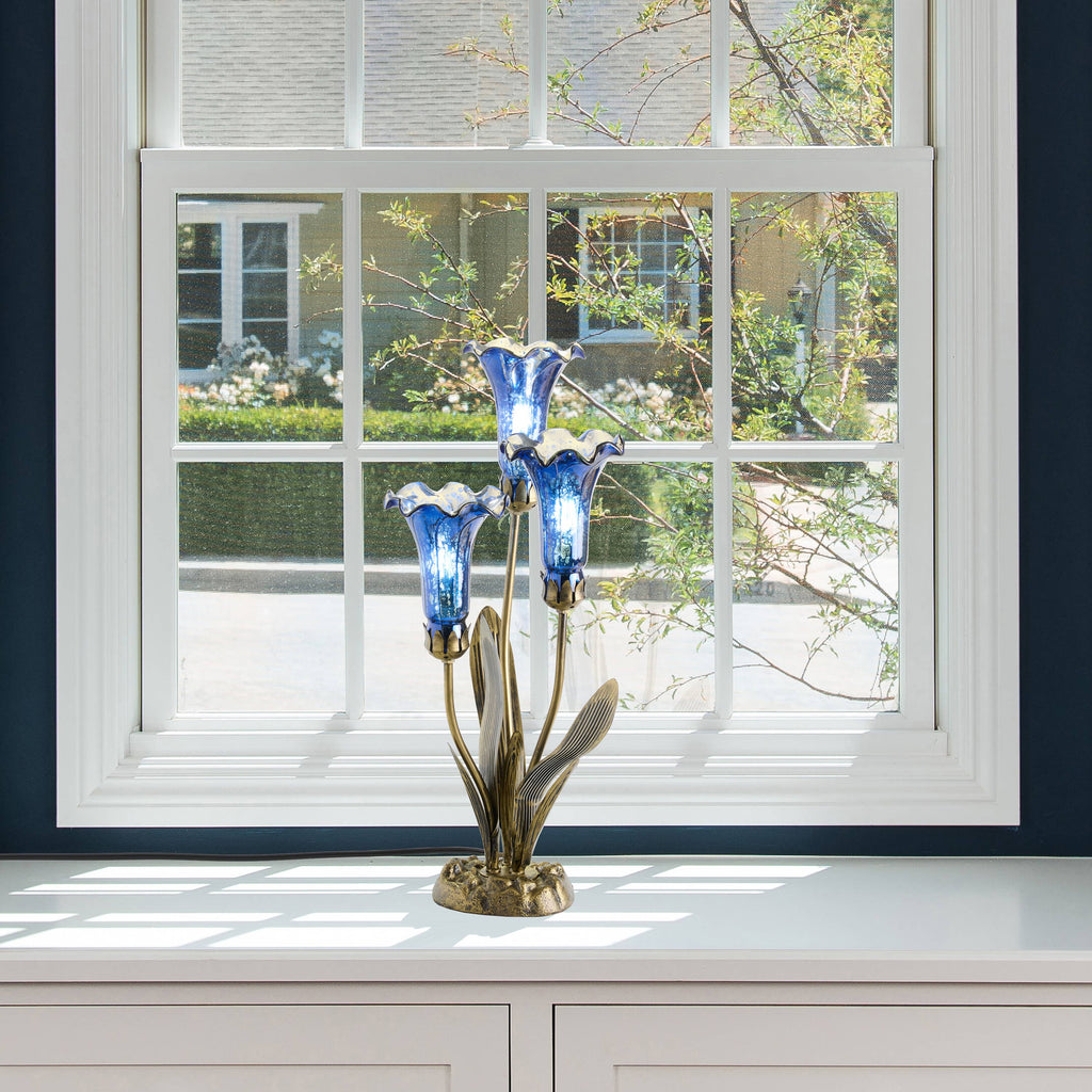 21" 3-Light Blue Mercury Glass Lily Table Lamp