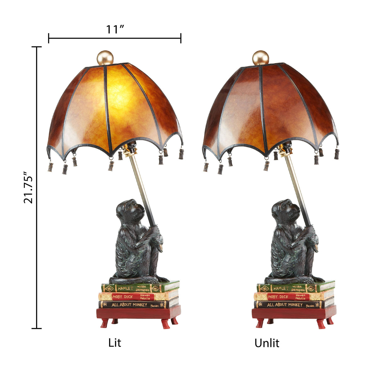 21.75" Whimsical Intellectual Monkey Amber Mica Table Lamp