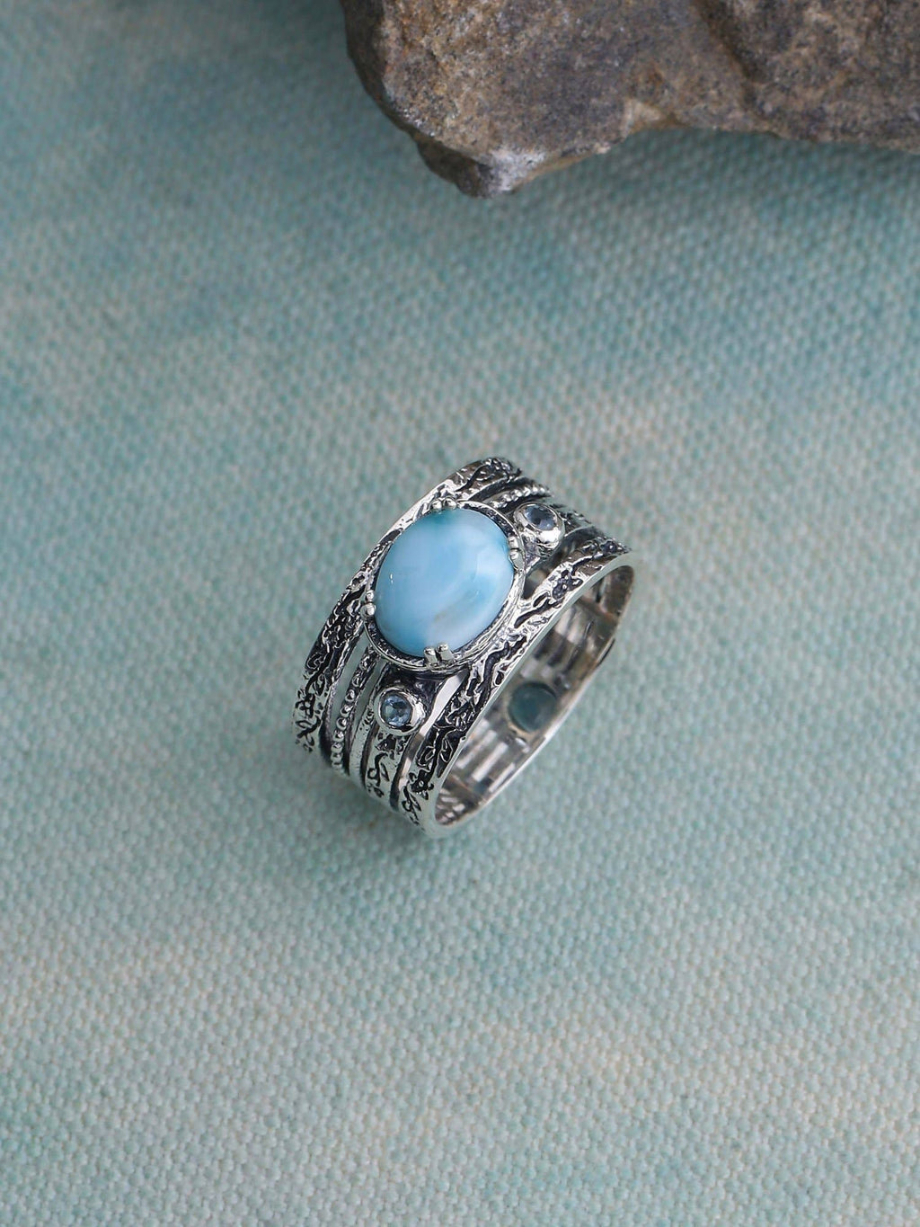 Larimar & Swiss Blue Topaz 925 Sterling Silver Antique Ring: 11