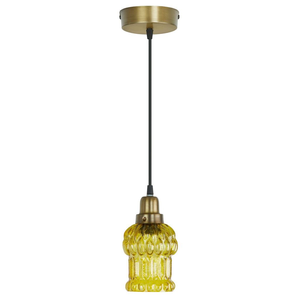 4.5"W 1-Light Gillian Glass and Metal Pendant: Yellow