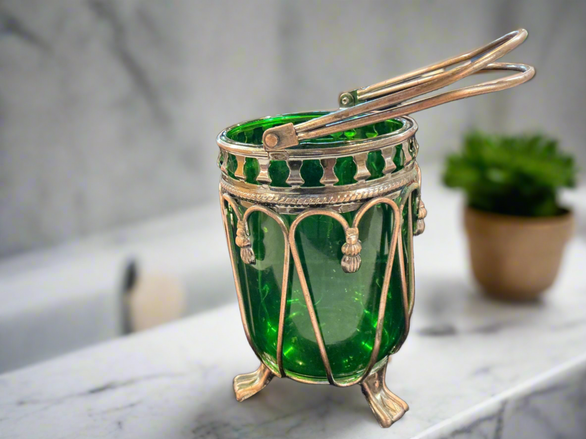 Candle holder Green Glass and Metal