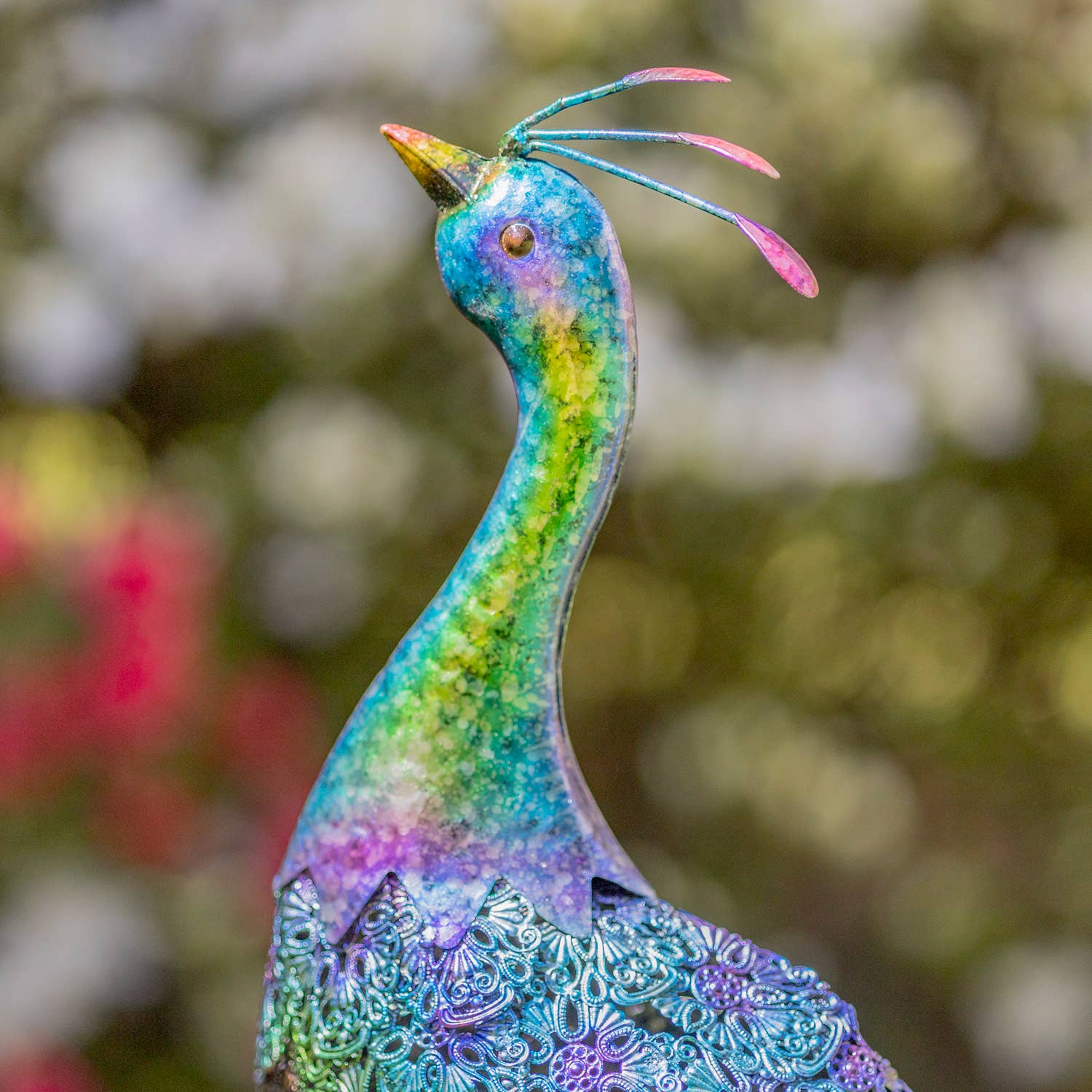 35" Tall Standing Colorful Iron Peacocks in 2 Assorted Style