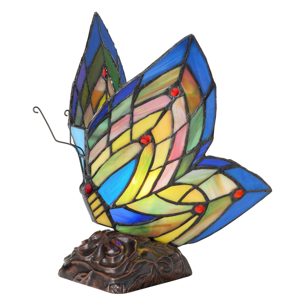 9.5" Luella Red Butterfly Stained Glass Accent Novelty Lamp