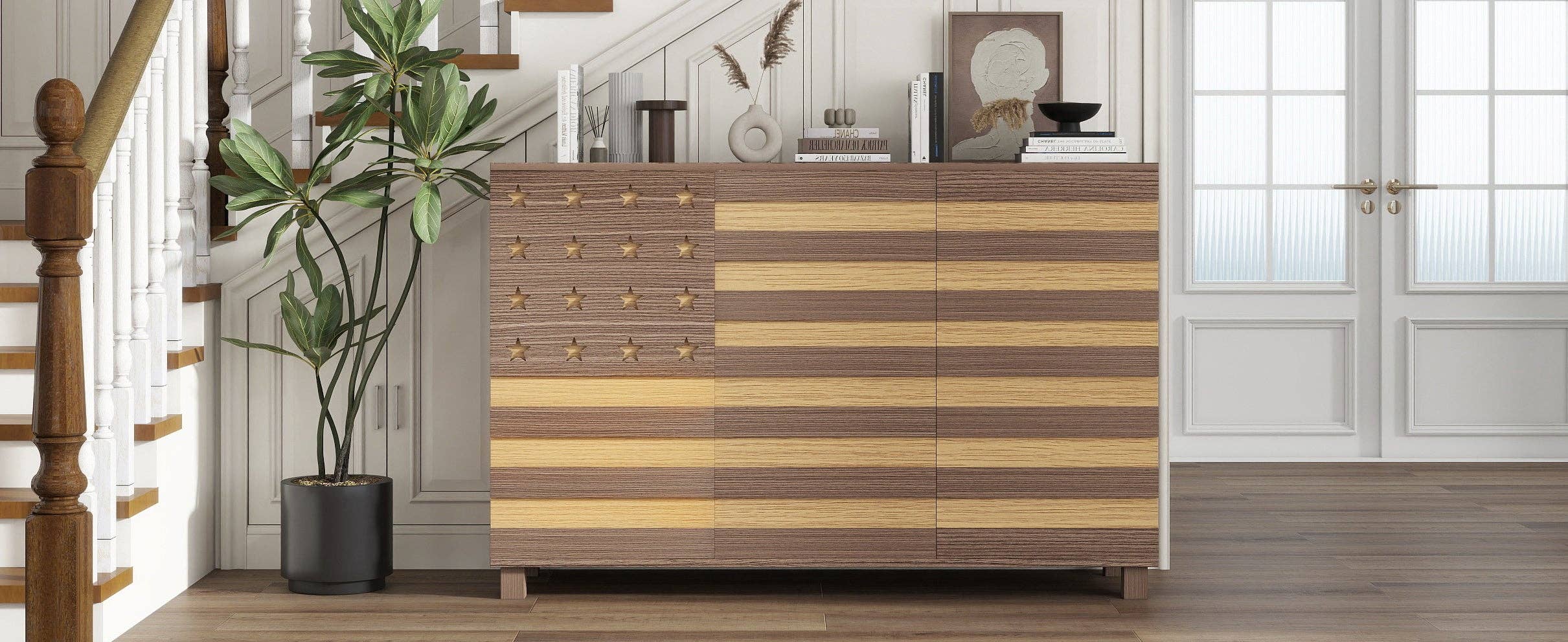 55" Buffet Sideboard Cabinet with Hand-Carved Detail