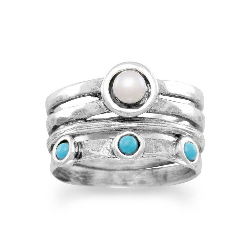 Oxidized Cultured Freshwater Pearl and Turquoise Ring: 7