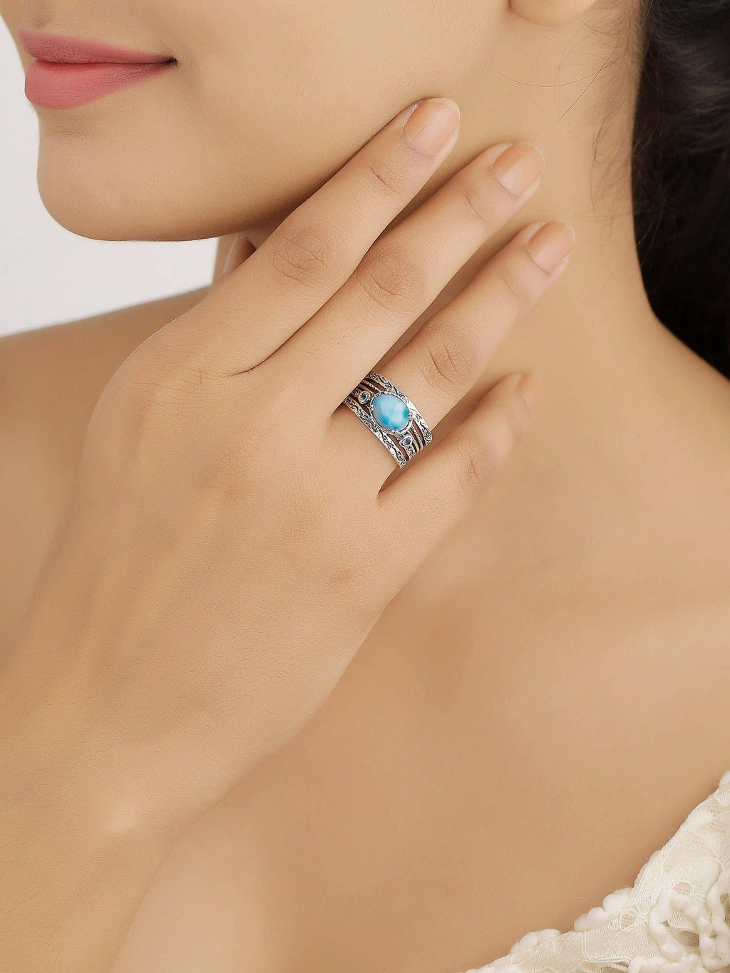 Larimar & Swiss Blue Topaz 925 Sterling Silver Antique Ring: 11