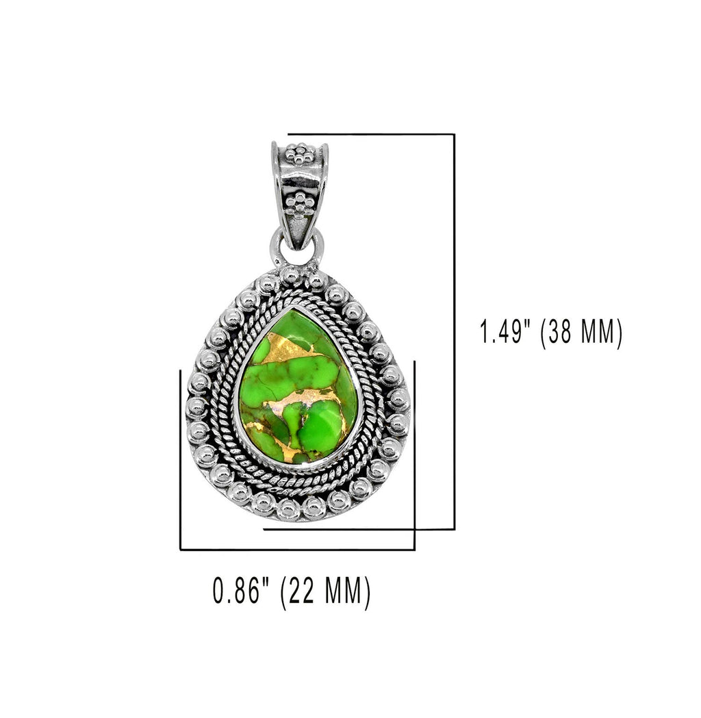 Green Copper Turquoise 925 Sterling Silver Chain Pendant
