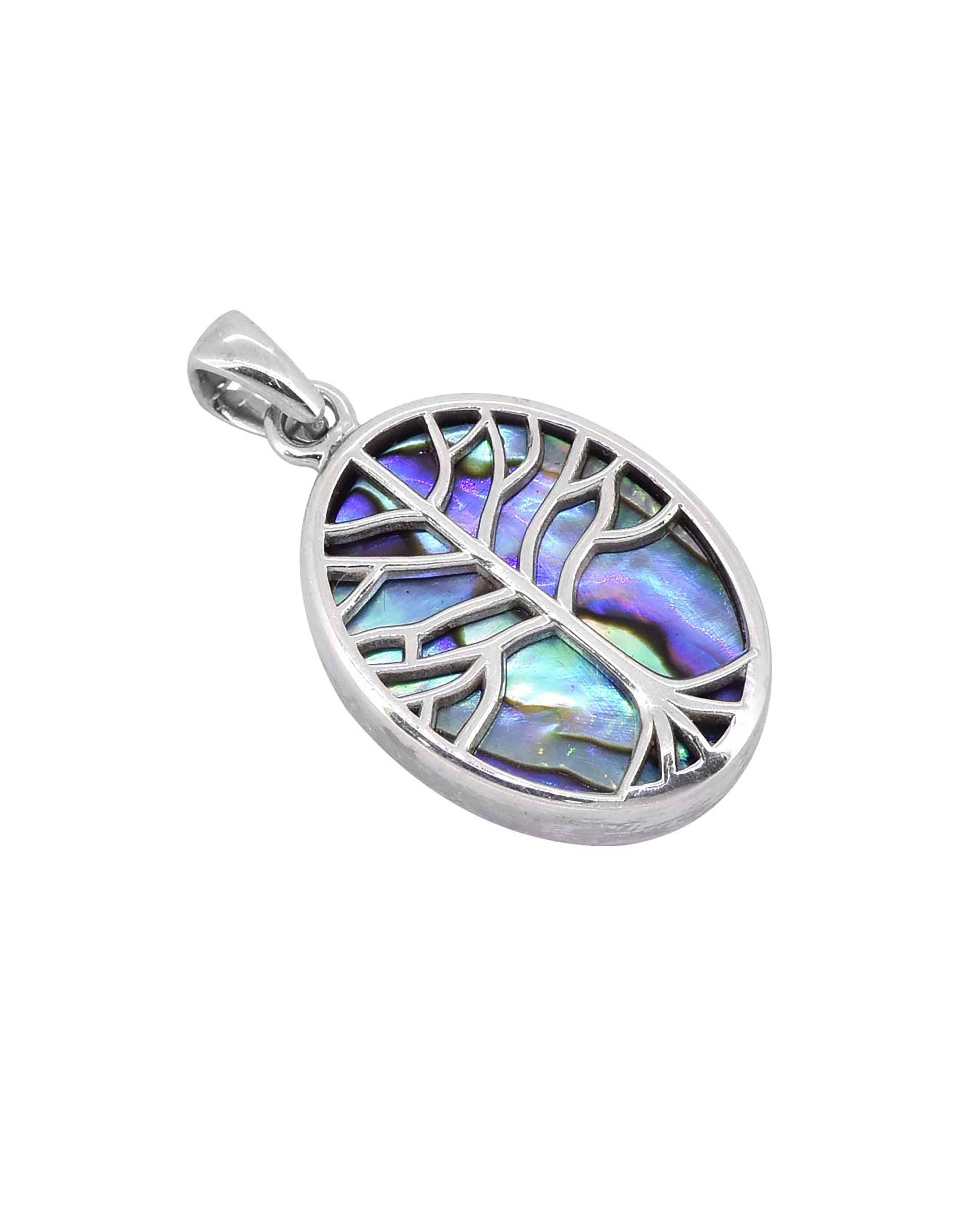 925 Sterling Silver Abalone Shell Tree of Life Style Pendant