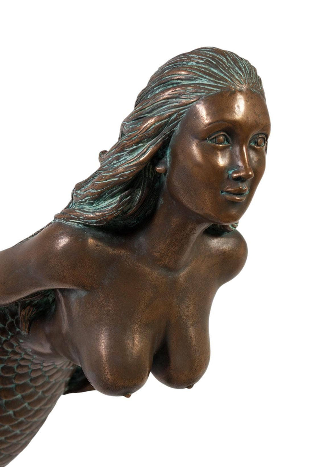 48"L Swimming Mermaid Hanging Sculpture Verde Bronze